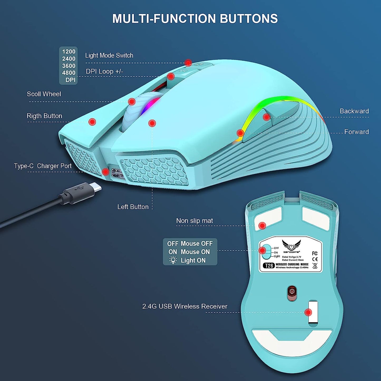  Wireless RGB LED Gaming Mouse™ 2.4G USB 